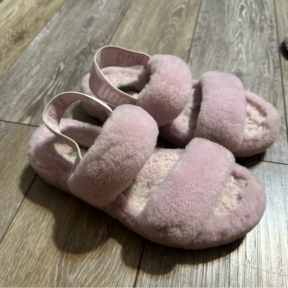 Ugg Oh Yeah Pink Fluffy Slide Sandals Slippers - Picture 2 of 9